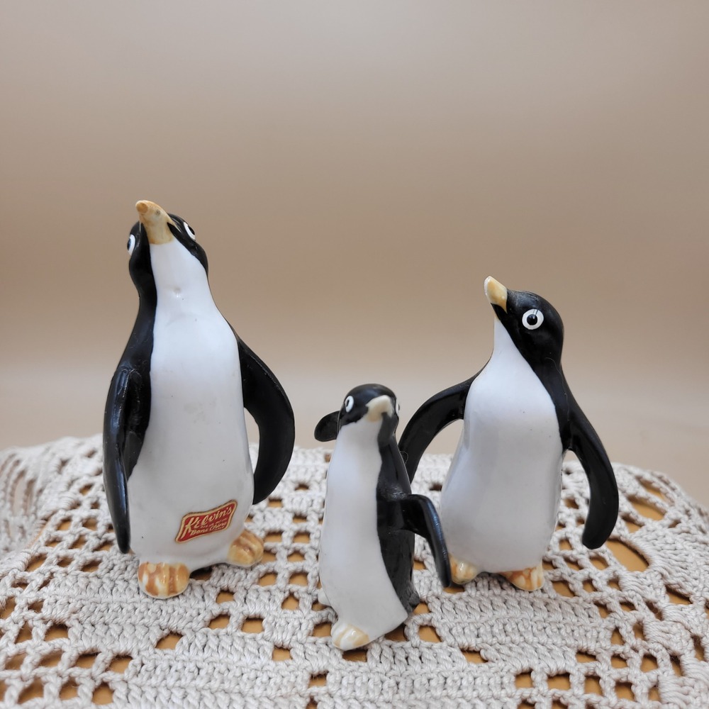 Vtg Kelvins Bone China Penguin Figurines Set of 3 Black White Miniature Chick